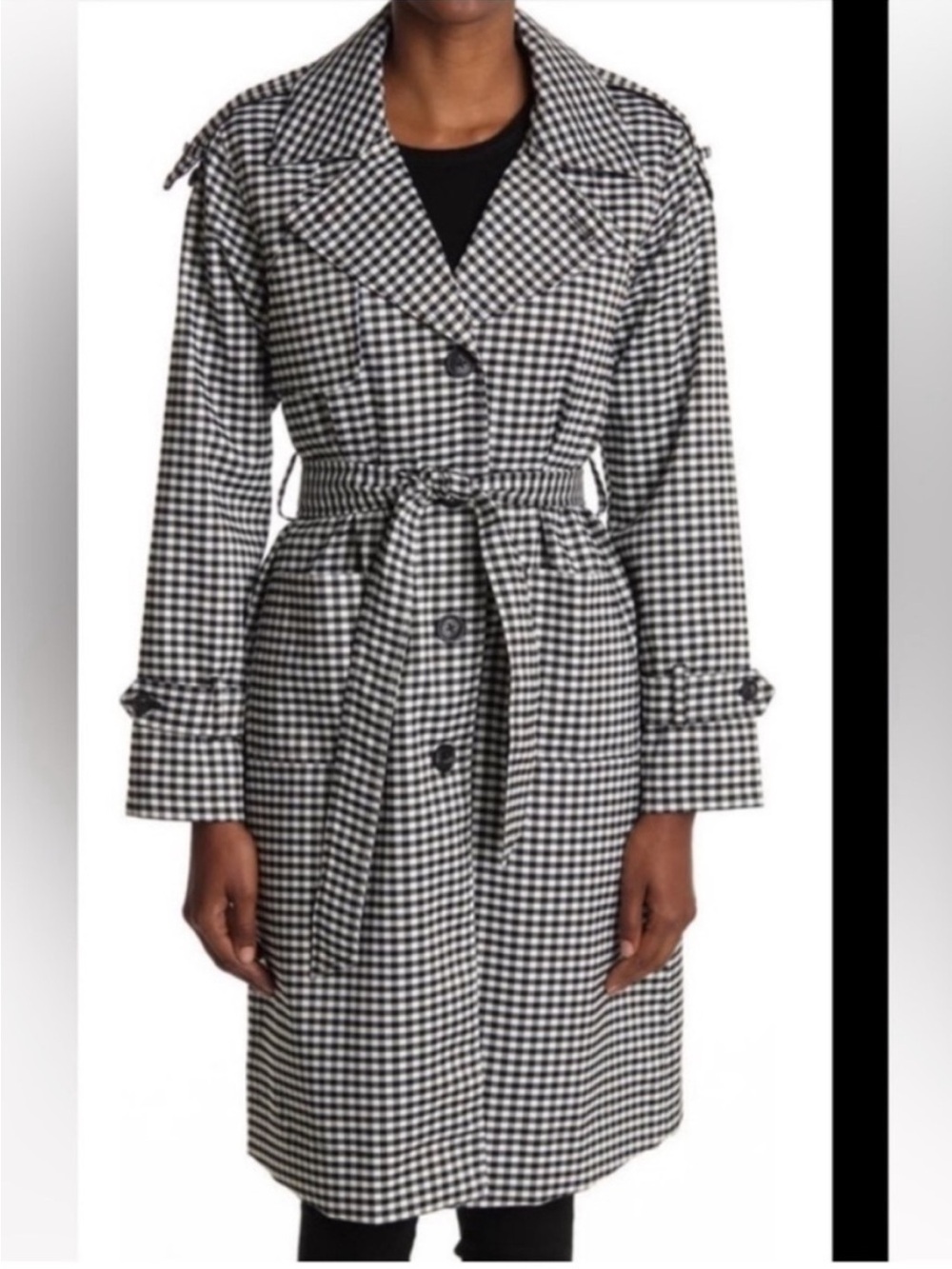 NVLT Black & White Houndstooth Long Sleeve Trench Coat Size Medium